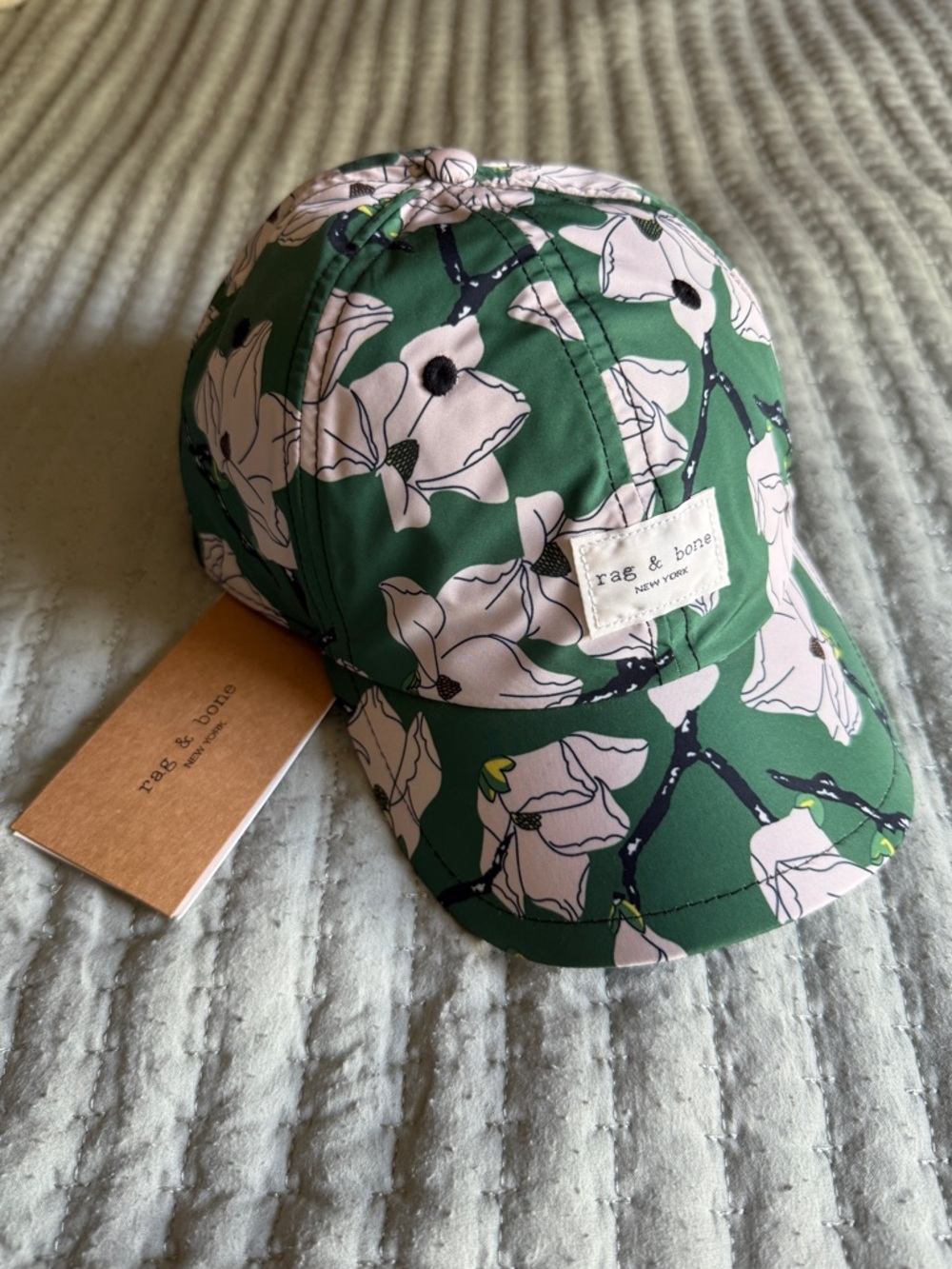 rag & bone Green Floral Cap with White Blossom Print